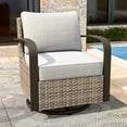 thumbnail image 1 of COOS BAY Aurora Terrace Brown Wicker Rattan Patio Swivel Rocking Glider Chair, Metal Curved Armrest, Beige Cushion, 1 of 8