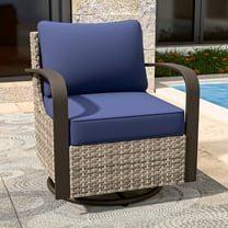 COOS BAY Aurora Terrace Brown Wicker Rattan Patio Swivel Rocking Glider Chair, Metal Curved Armrest, Blue Cushion