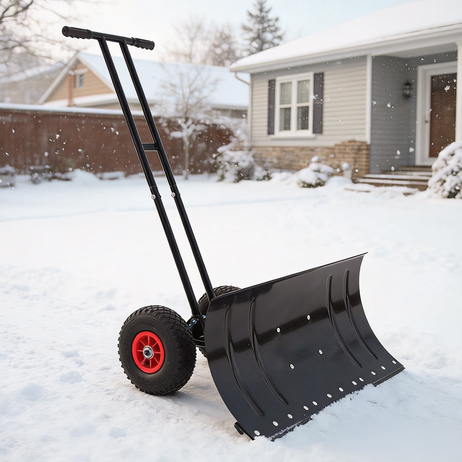 COOS BAY Dual Rod Snow Shovel with Wheels, 29