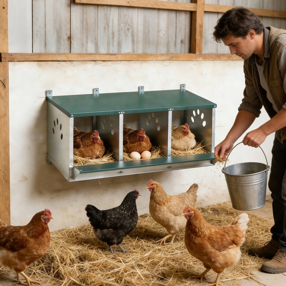 COOS BAY Heavy Duty Nesting Boxes for Chicken, 3 Compartment Galvanized Steel Nesting Boxes, Wall Mountable with Vented Holes for Chickens Ducks Birds 