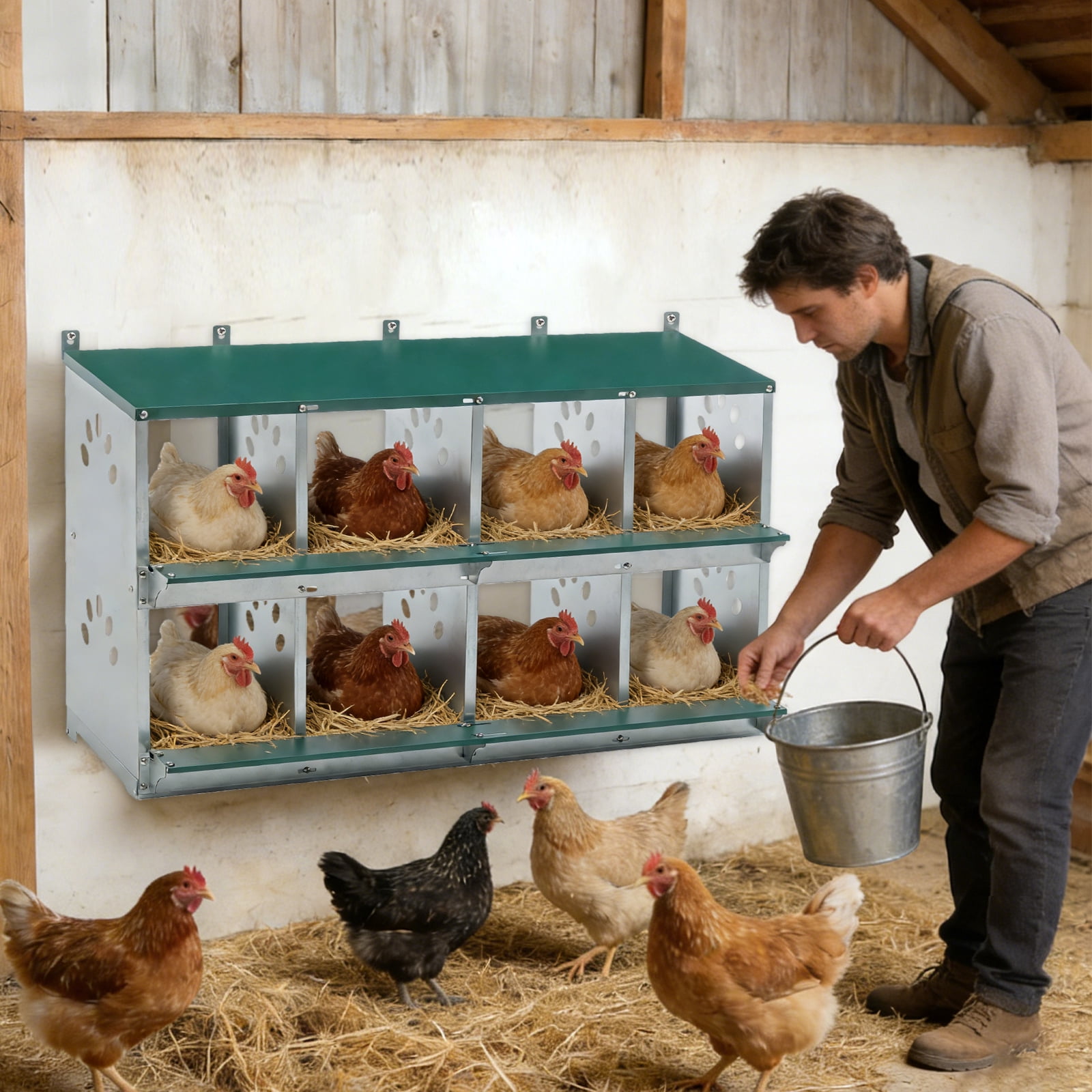 COOS BAY Heavy Duty Nesting Boxes for Chicken, 8 Compartment Galvanized ...