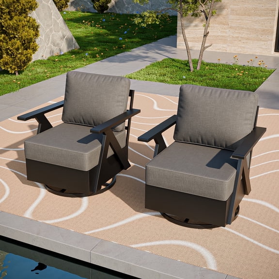 COOS BAY Iron Luxe 2 PCS Modern Outdoor Swivel Rocking Chairs,Aluminum Patio Furniture Set, Black/Gray