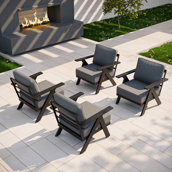 COOS BAY Iron Luxe 4 PCS Modern Outdoor Aluminum Patio Lounge Chairs, Black/Gray
