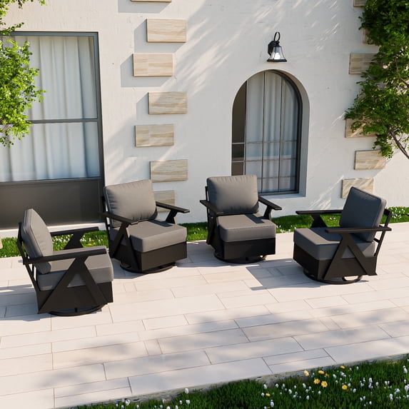 COOS BAY Iron Luxe 4 PCS Modern Outdoor Swivel Rocking Chairs,Aluminum Patio Furniture Set, Black/Gray