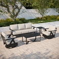 thumbnail image 1 of COOS BAY Iron Luxe 5 PCS Modern Outdoor Aluminum Patio Furniture Set, Swivel Rocking Chairs 3 Seat Couch, Coffee Table and Side Table Set, Black/Beige, 1 of 10