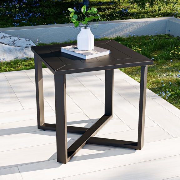 COOS BAY Iron Luxe Modern Outdoor Patio Aluminum Black Side Table, All Weather Metal Outdoor Square Table