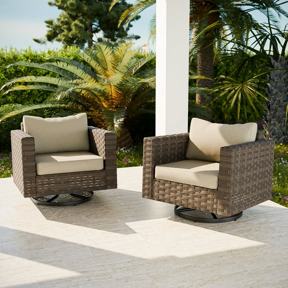 COOS BAY Lanai Chic 2 PCS Patio Rocking Swivel Cushioned Chair with Widened Rattan Weaving