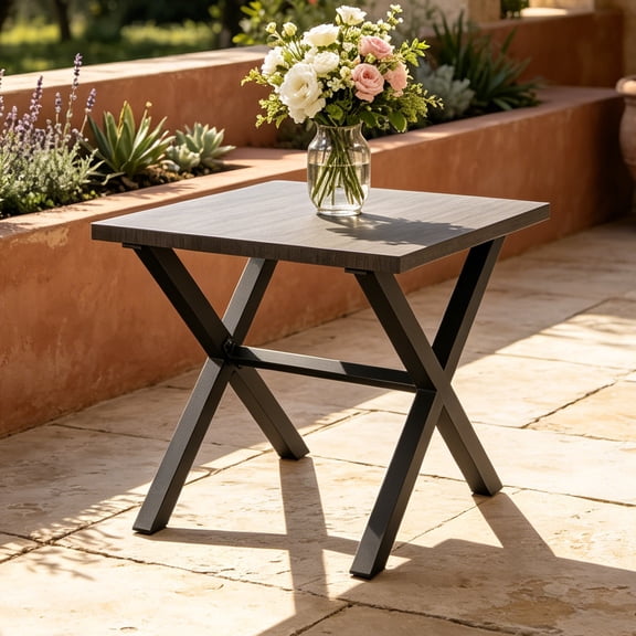 COOS BAY Lanai Chic Small Metal Outdoor Side Table, Weather Resistant Square Patio Side Tables