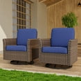 thumbnail image 1 of COOS BAY Harbor Retreat Mix Brown Rattan Wicker Outdoor Patio Swivel Glider Rocking Chairs with Curved Armrest, Blue Cushions, Set of 2, 1 of 10