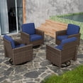 thumbnail image 1 of COOS BAY Harbor Retreat Mix Brown Rattan Wicker Outdoor Patio Swivel Glider Rocking Chairs with Curved Armrest, Blue Cushions, Set of 4, 1 of 9