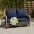 thumbnail image 1 of COOS BAY Outdoor Patio Brown Wicker Rattan Loveseat Sofa with Blue Cushions for Backyard, Balcony and Deck, 1 of 9