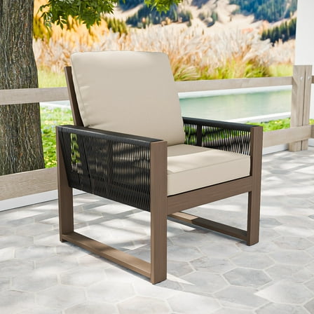 COOS BAY Outdoor Patio Furniture, Cedar Patio Club Chair, Modern Solid Wood Chair Conversation Single Armchair with Cushion, Outdoor Sofa Set for Garden, Backyard, Beige