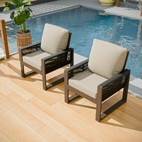 COOS BAY Outdoor Patio Furniture, Cedar Patio Club Chair(Set of 2), Modern Solid Wood Chair Conversation Single Armchair with Cushion, Outdoor Sofa Set for Garden, Backyard, Beige