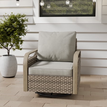 COOS BAY Outdoor Wicker Glider Chair Patio Rattan 360° Swivel Rocking Chair with Gray Cushions for Garden, Poolside, Backyard (Set of 1)