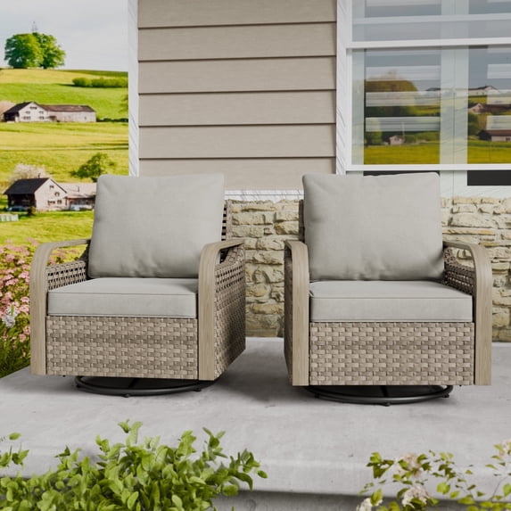COOS BAY Outdoor Wicker Glider Chair Patio Rattan 360° Swivel Rocking Chair with Gray Cushions for Garden, Poolside, Backyard (Set of 2)