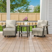 COOS BAY Rustic Hideaway Outdoor Swivel Rocker Patio Chair and Table Set, 4-Piece Wicker Bistro Set with Cushions, Beige