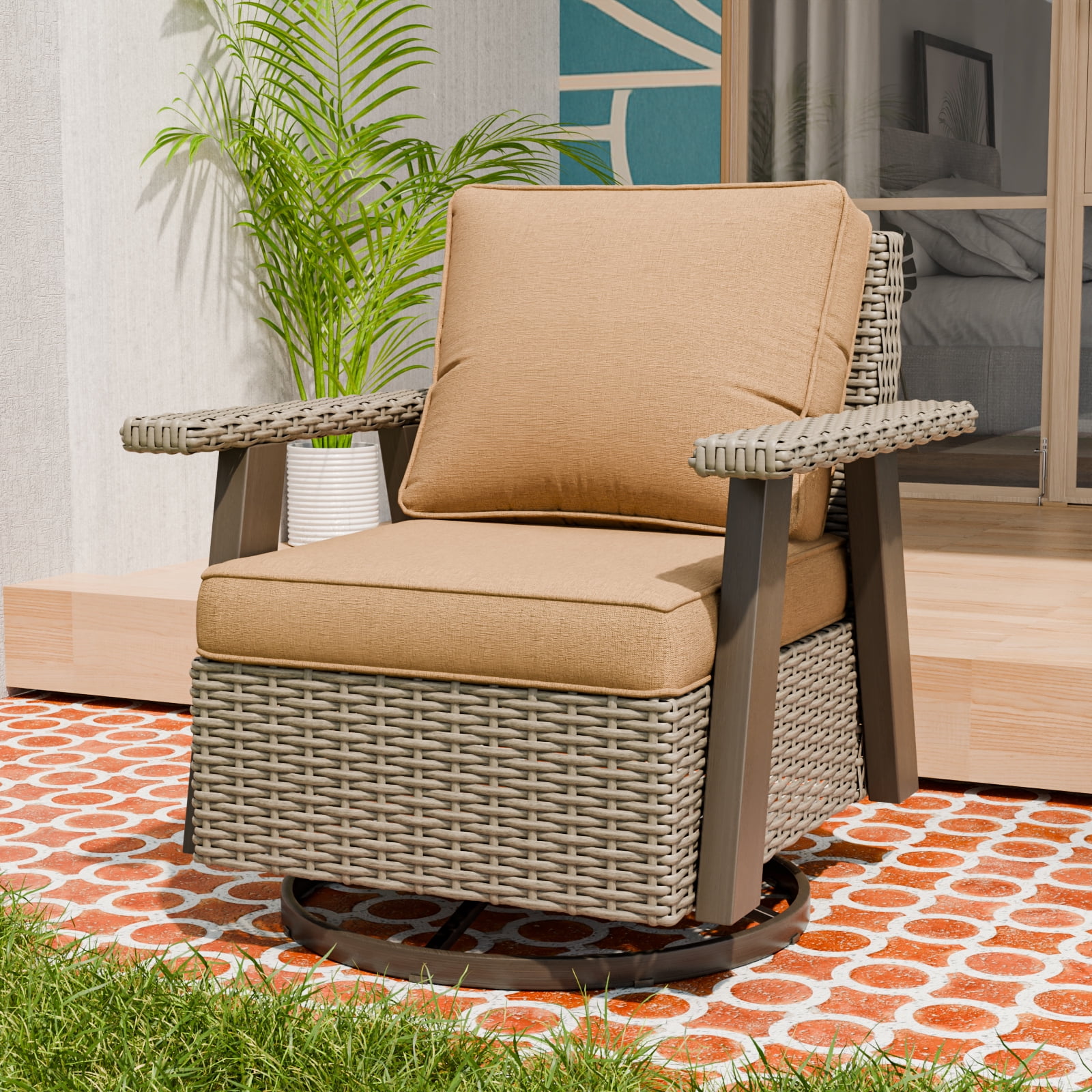 COOS BAY Rustic Hideaway Single Outdoor Swivel Rocker, Patio Wicker ...