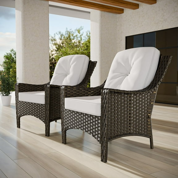 COOS BAY Stone Harbor Set of 2 Brown Wicker Deep Seat Patio Dining Chairs Outdoor Lounge Chairs with Beige Olefin Cushion