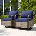 thumbnail image 1 of COOS BAY Aurora Terrace Set of 2 Brown Wicker Rattan Patio Swivel Rocking Glider Chairs, Metal Curved Armrest, Blue Cushion, 1 of 8