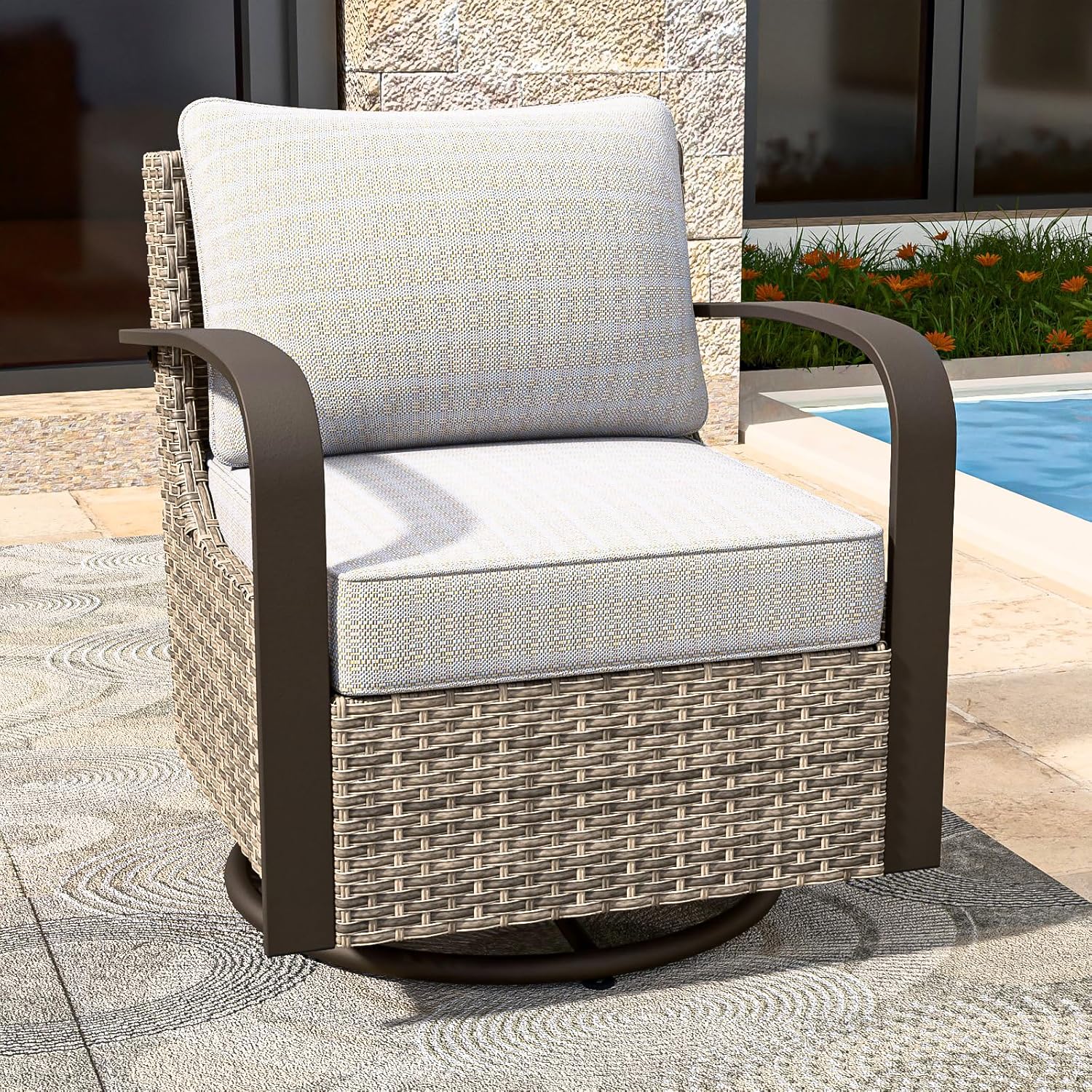 Outdoor Sliding Rocker COOS BAY Terrace Outdoor Swivel Rocker with Cushions, Rattan Patio ...