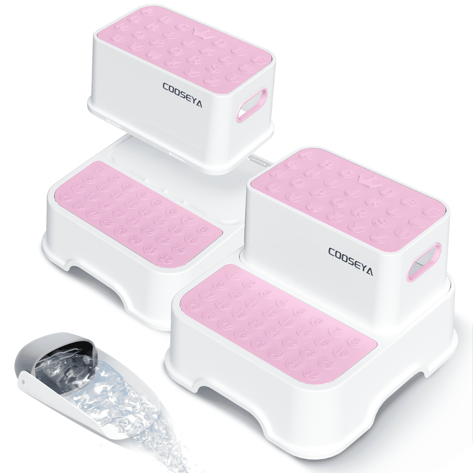 COOSEYA 2-Tier Step Stool for Kids, Toddler Step Stool, 2 Pack