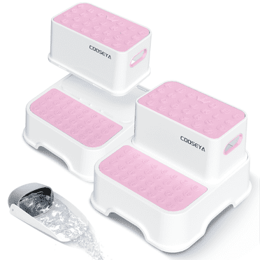 COOSEYA 2-Tier Step Stool for kids (2 Pack), Toddler Step Stool for Bathroom , Anti-Slip Surface and Sturdy Premium Potty Stool , for Kitchen, Bedroom & Classroom(Pink)