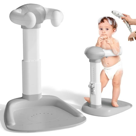 COOSEYA Baby Bath with Shower Stand Support, Anti-Pinch Soporte para Bañera de Bebé Adjustable Shower Tower and Anti-Slip for Toddler Standing Up Themselves(Gray)