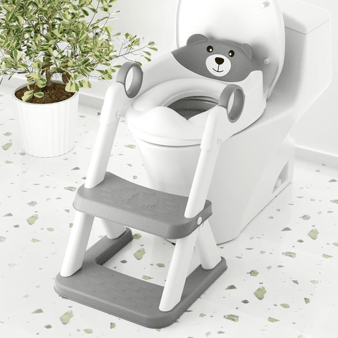 COOSEYA Foldable Potty Training Toilet for Toddlers with 2 Step Ladder Ages 12+ Months（Gray）
