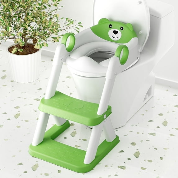 COOSEYA Potty Training Seat,Potty Training Toilet for Kids,Toddler Toilet Seat with Ladder,Children 12+ Months(Green)