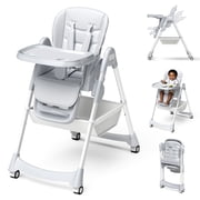 COOSEYA High Chair for Babies and Toddlers, Baby High Chair with Removable Tray, Adjustable Backrest, Footrest Height Settings, Space-Saving Design, Foldable（Gray）