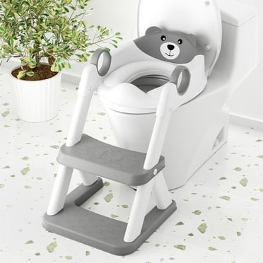 COOSEYA Bear potty training seat, upgrade toddler toilet seat with triangle base structure for kids boys girls, 2 in 1 bathroom potty training, waterproof cushioned mat with anti-slip pad (Grey)