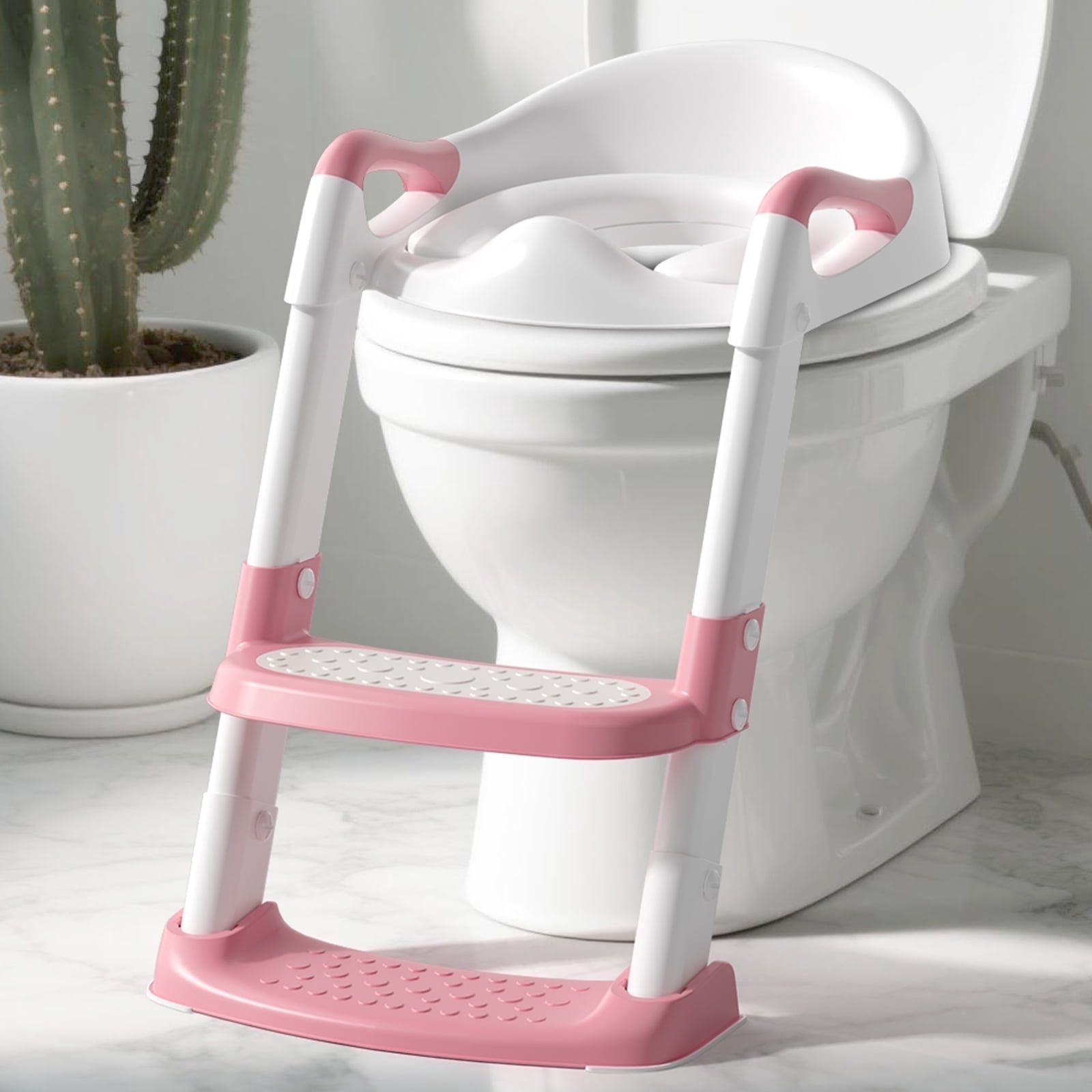 Cooseya Step up Potty - Toddler Toilet Training Seat with Step Stool, Foldable Design & Removable Cushion