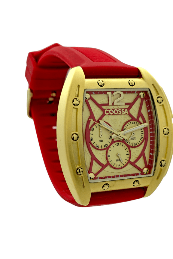 Special Edition Men's Tonneau Watch 46MM Case Gold/Red Tone Day Date