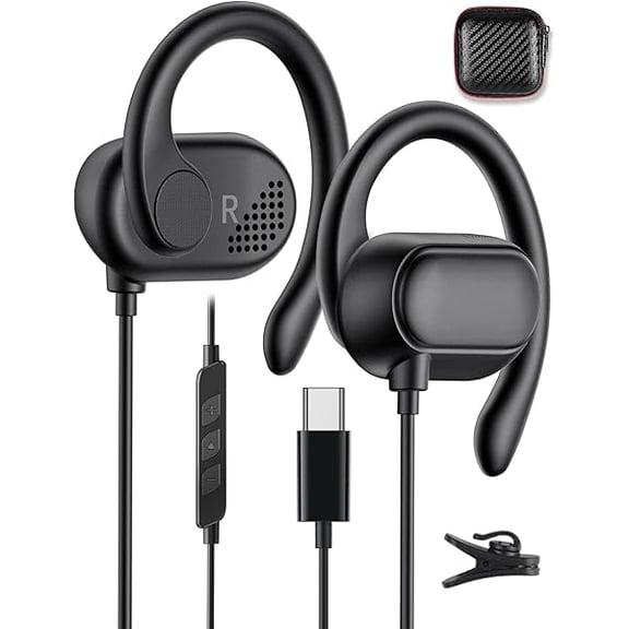 COOYA USB C Open Ear Headphones Type C Wired Earbuds for iPhone 16 15 Pro Max iPad 10 Air 6 Pixel 9 8 Over Ear Headsets Adjustable Hook w/Mic for Samsung S25 Ultra S24 S23 A35 Flip6 for OnePlus 13 12
