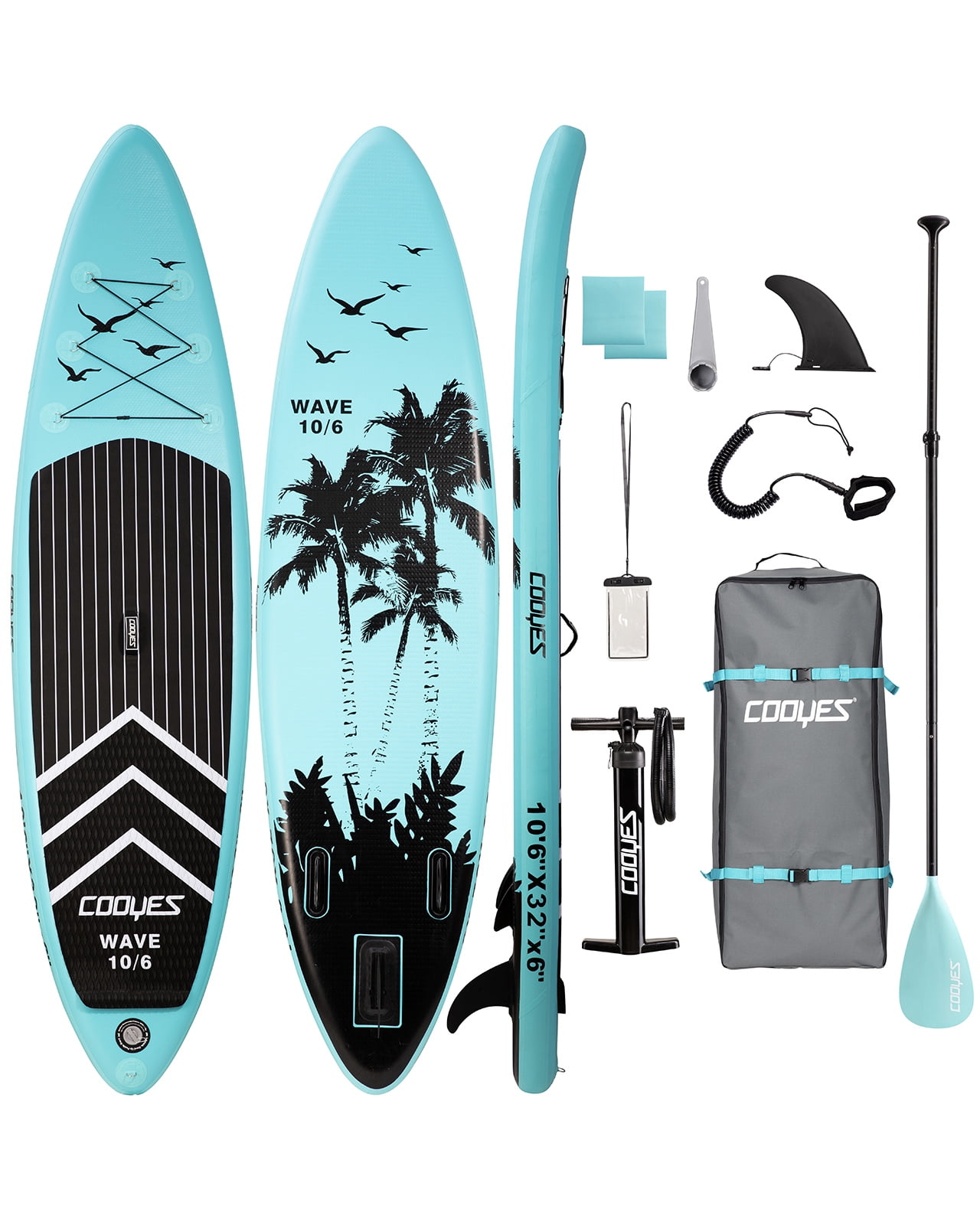 COOYES Inflatable Stand Up Paddle Board 10'6" with Free Premium SUP Accessories & Backpack, Non-Slip Deck. Bonus Waterproof Bag, Leash, Paddle and Hand Pump