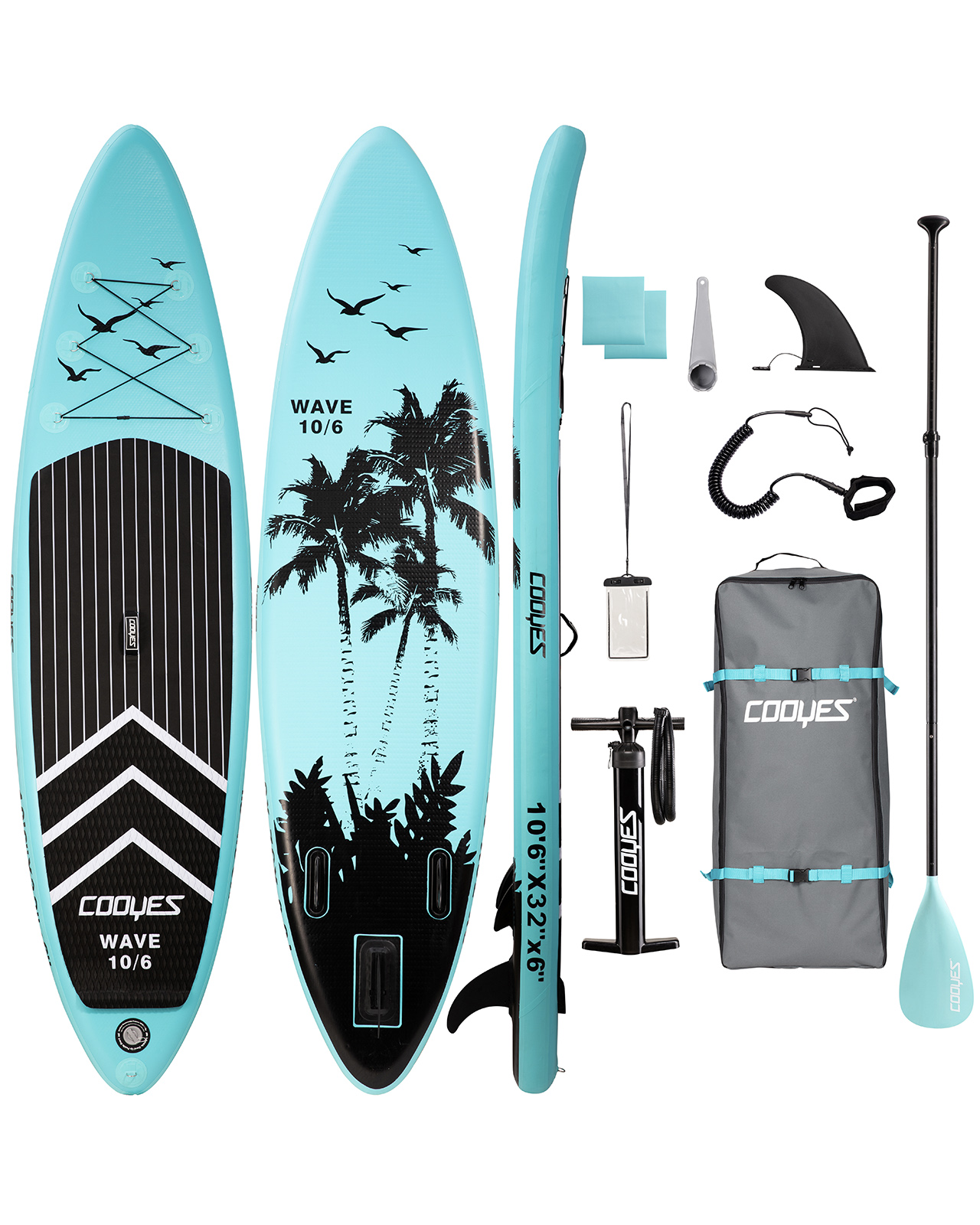 COOYES Inflatable Stand Up Paddle Board 10'6" with Free Premium SUP Accessories & Backpack, Non-Slip Deck. Bonus Waterproof Bag, Leash, Paddle and Hand Pump - image 1 of 7
