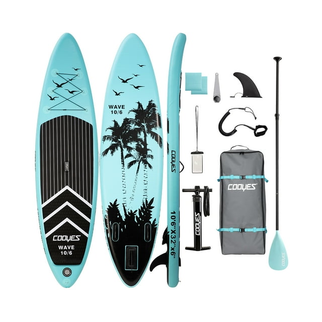COOYES Inflatable Stand Up Paddle Board 10'6" with Free Premium SUP Accessories & Backpack, Non-Slip Deck. Bonus Waterproof Bag, Leash, Paddle and Hand Pump