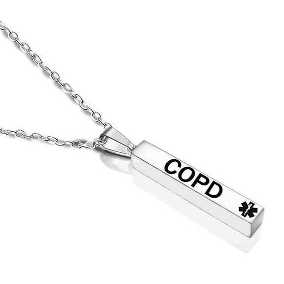 COPD Medical Alert Necklace for Men Women,Stainless Steel COPD Medic ID Health Alert Pendant Heart 4 Sides Bar Medic Necklaces Sos Emergency Jewelry