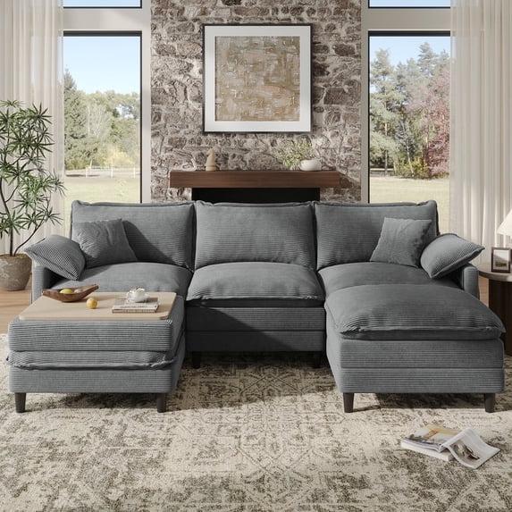 COPIAE 108" U Shaped Modular Sectional Cloud Couch with Two Ottoman ...