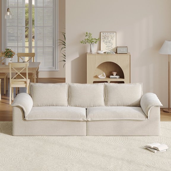 COPIAE 110" Luxury Oversized Couch, Boneless 3 Seater Sofa with Extra Deep Seat, Upholstered Floor Couches for Living Room, Apartment, Office, No Assembly Required, Beige