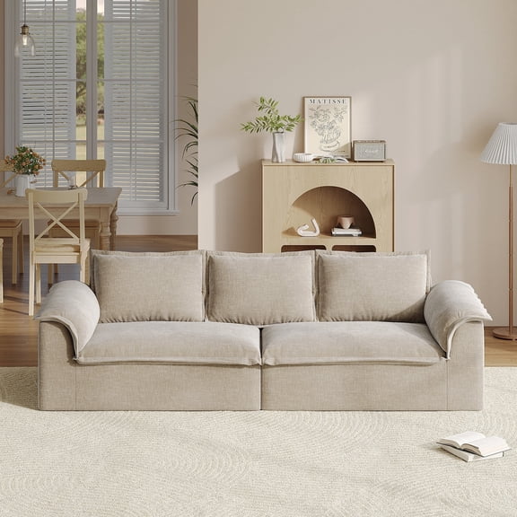 COPIAE 110" Luxury Oversized Couch, Boneless 3 Seater Sofa with Extra Deep Seat, Upholstered Floor Couches for Living Room, Apartment, Office, No Assembly Required, Light Brown