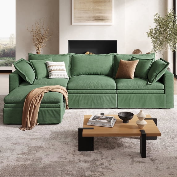 COPIAE 114" Cloud Couch, Oversized Modular Comfy Sofa for Living Room, L Shaped Sectional Couches with Detachable Sofa Cover, Storage Ottoman