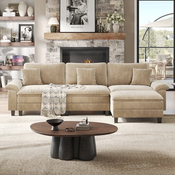COPIAE 123'' Cloud Modular Couch Sofa, Oversized 3 Seat Comfy Sofa For Living Room, Sectional Couches With Ottoman, Detachable Seat Cushion & Backrest Cover, Khaki