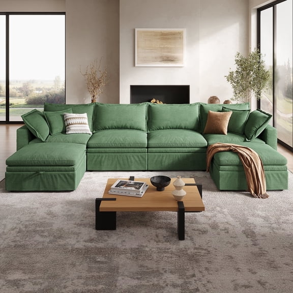 COPIAE 148" Cloud Couch, Oversized Modular Comfy Sofa for Living Room, U Shaped Sectional Couches with Detachable Sofa Cover, Storage Ottoman
