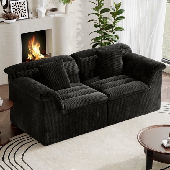 COPIAE 81" Loveseat Sofa with Deep Seat, Corduroy Boneless Couch for Living Room, Office, No-Assembly Required, Black