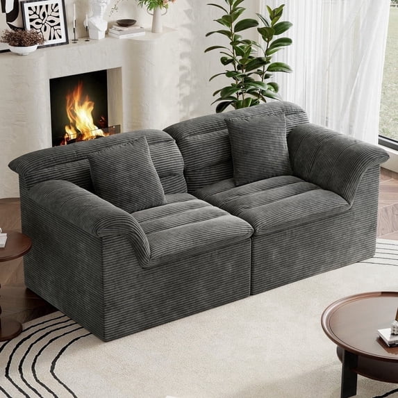 COPIAE 81" Loveseat Sofa with Deep Seat, Corduroy Boneless Couch for Living Room, Office, No-Assembly Required, Dark Gray
