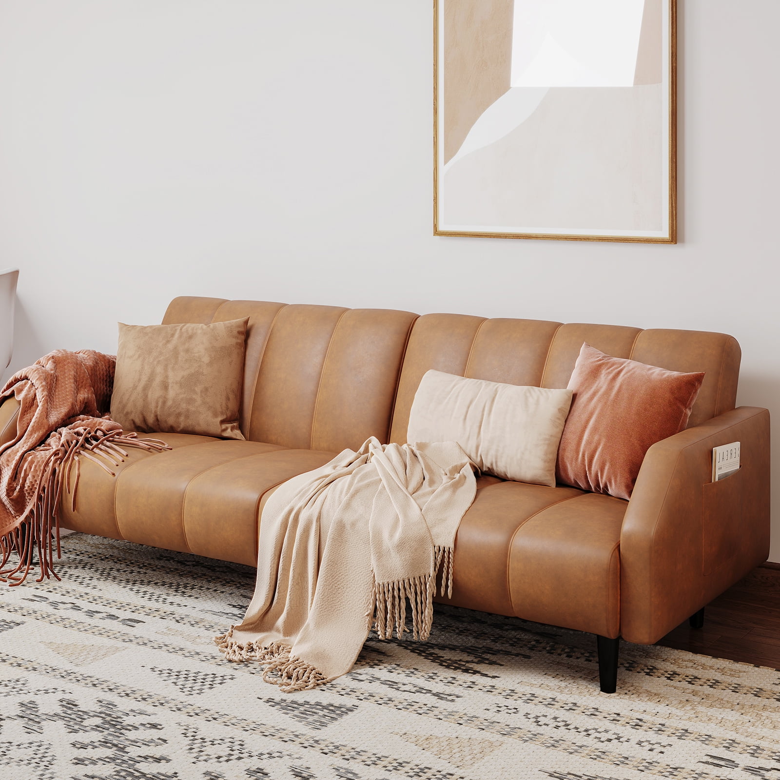 COPIAE Leather Loveseat Sofa Bed, 78“ Queen Futon Set, Adjustable Sofa