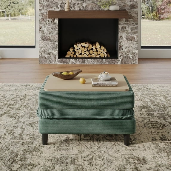 COPIAE Ottoman for Modular Sectional Sofa, Ottoman Seat for Convertible Sectional, Single Sofa Couch for Living Room, Bedroom, Apartment, Corduroy, Green