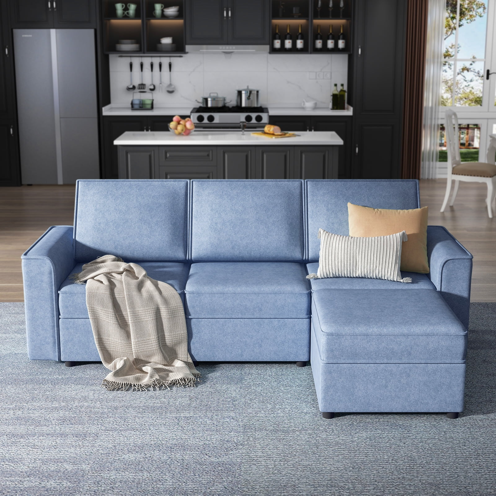 COPIAE Quality Velvet Modular Sectional Sofa, 4 Seat Sectional Couch L