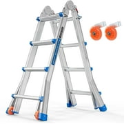 COPOOLIFE Ladder, A Frame 4 Step Ladder Telescoping Ladder, 17 Ft Reach Height Muti Position Folding Ladder Flared Leg & Wheels Design, 330 lbs Capacity Extension Ladder for Household Outdoor Work